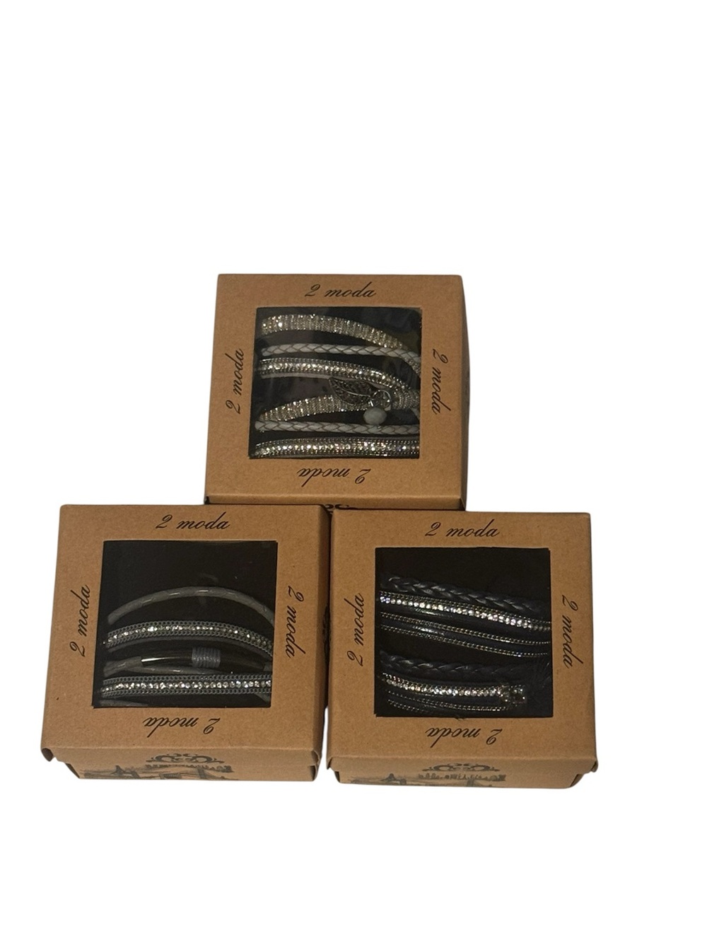 Rhinestone Wrap Bracelet Set in Black and Silver Set of 3 Boxes 📦